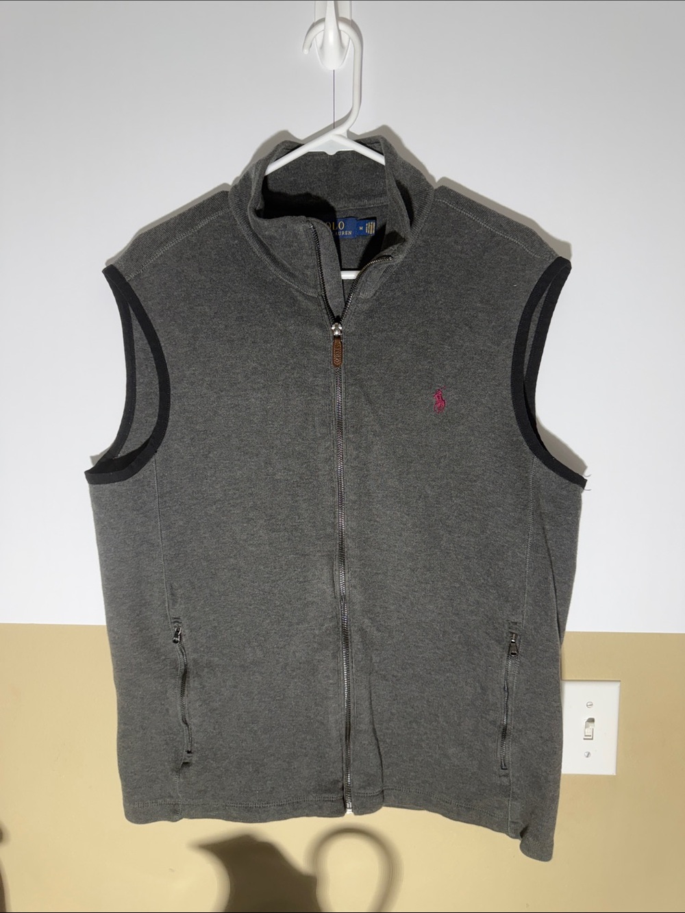 Polo by Ralph Lauren Charcoal Gray Sleeveless Zip Vest with Pink Pony